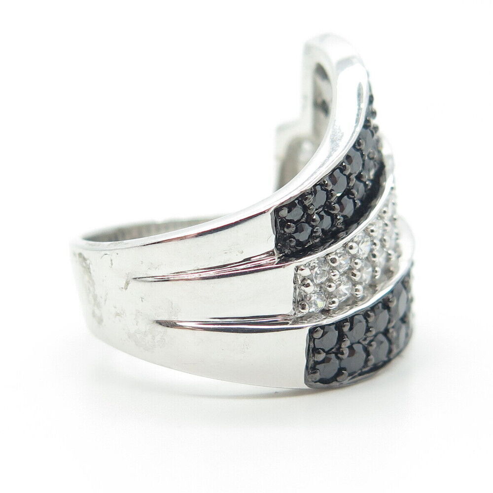 925 Sterling Silver White & Black C Z Ring Size 8.75 - Picture 4 of 10